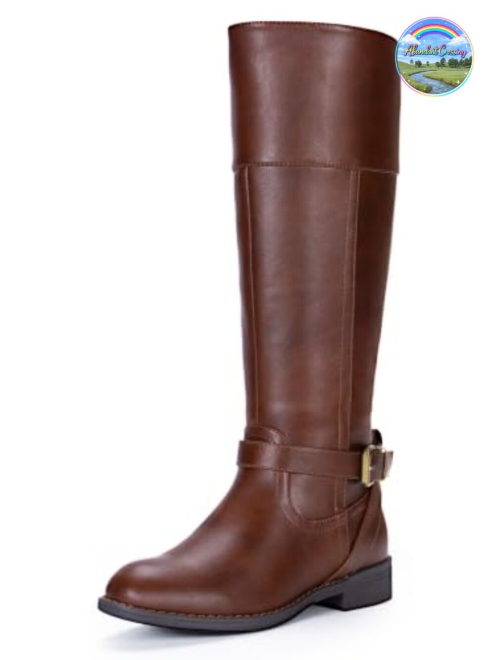 Jeossy Women's Knee High Riding Boots Faux Leather Round Toe Low Block Heel